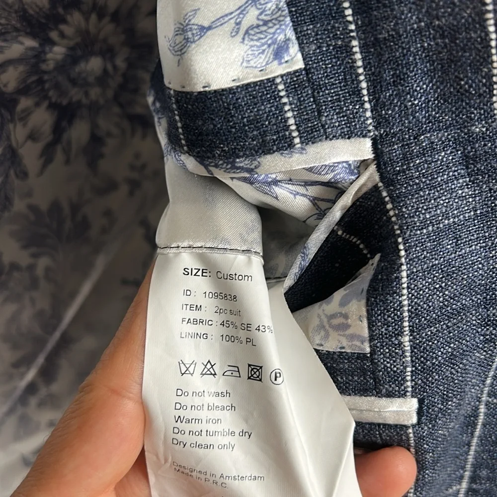 Atelier Munro Men’s Custom Made Linen Blend Striped Suit Set see measurements